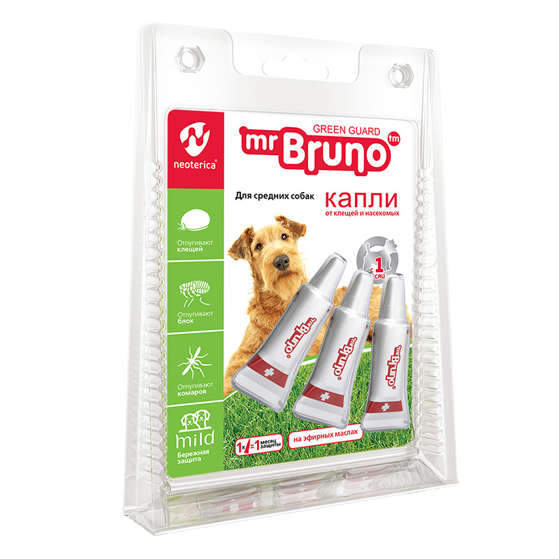 Mr.Bruno Капли Green Guard репеллентные для средних собак 10-30 кг, 2,5 мл.