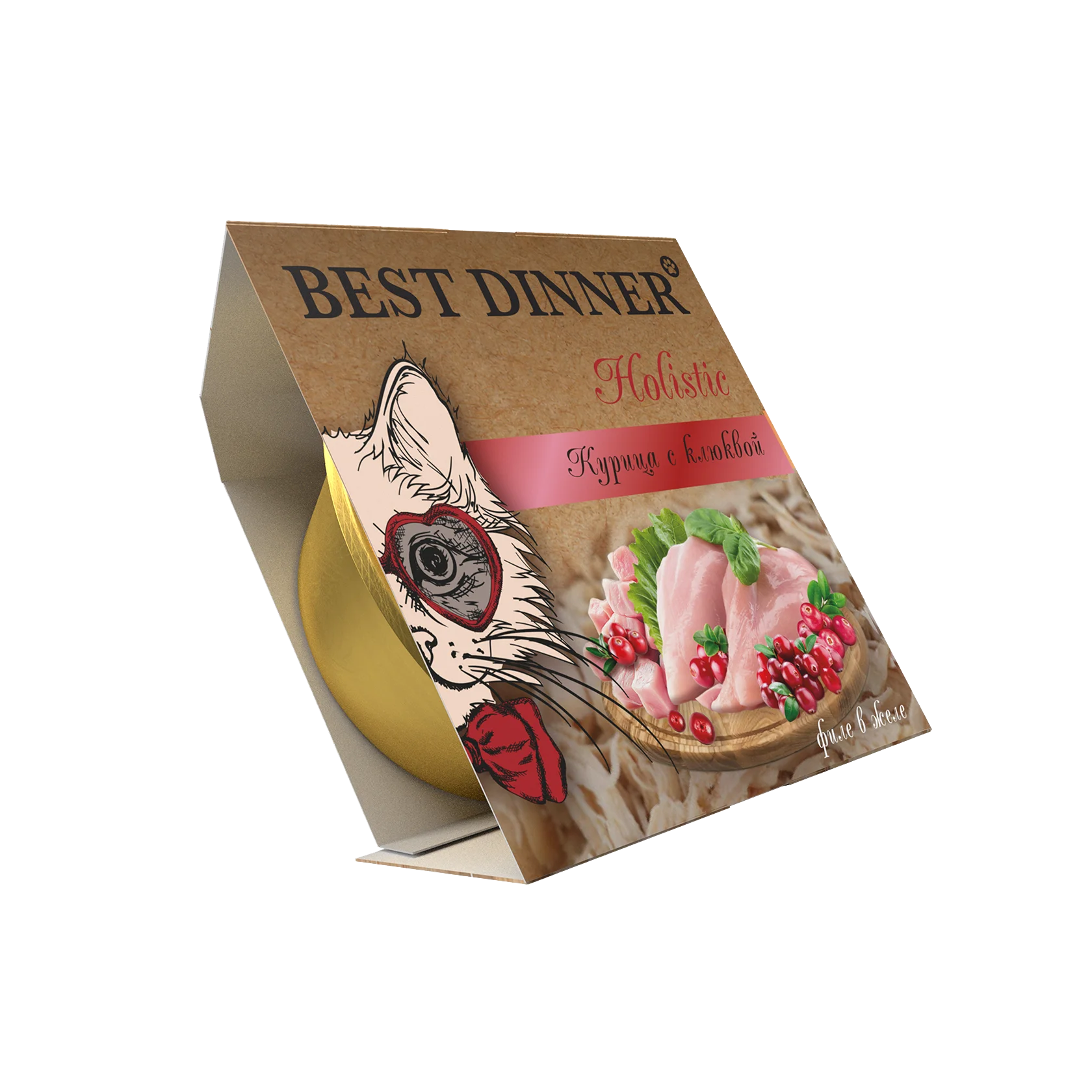 Best Dinner Holisric, влажный корм для стерилизованных котов и кошек , мясные волокна в желе со вкусом курицы с клюквой, 75 гр