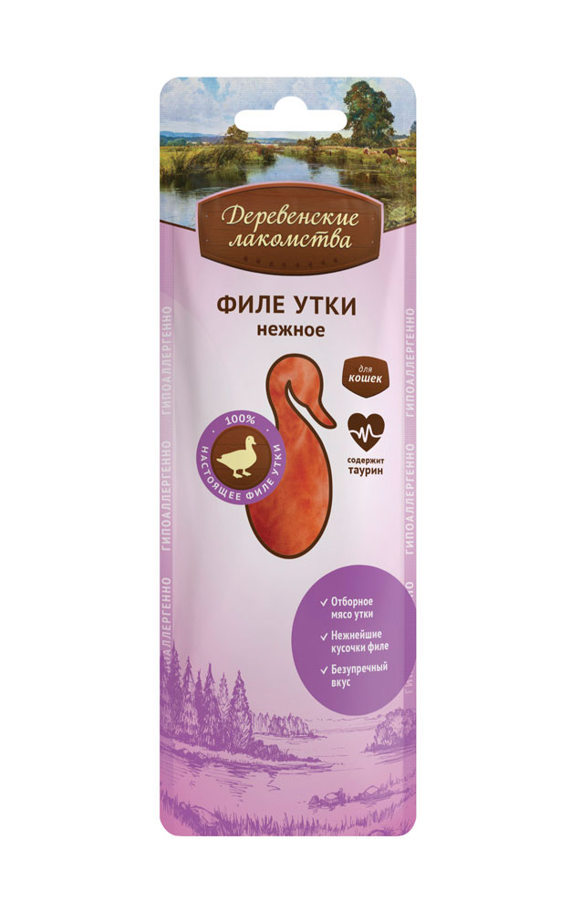 Деревенские лакомства. Филе для кошек из нежной утки, 10 гр