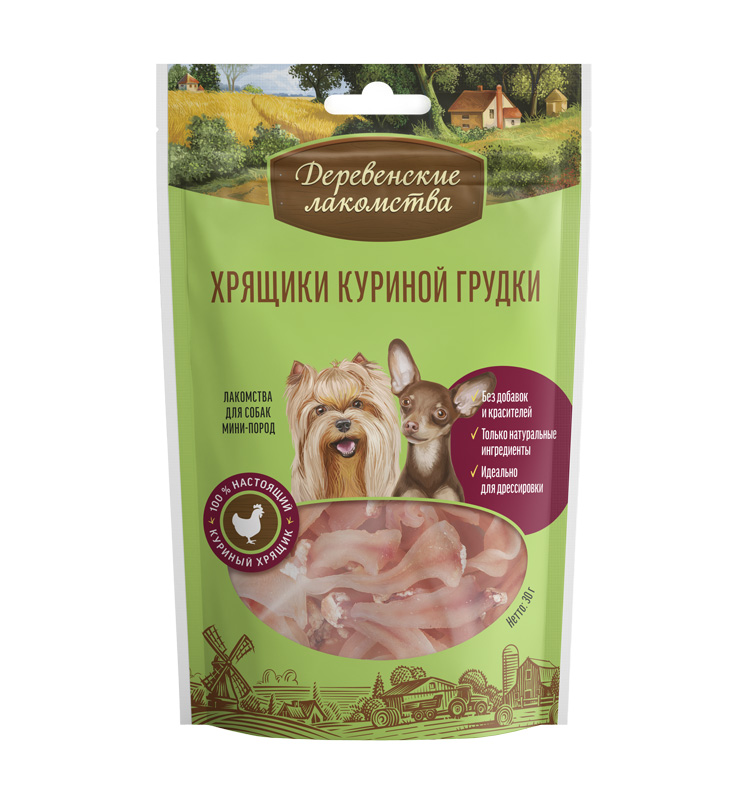 Деревенские лакомства. Хрящики куриной грудки д/мини-пород 30г (100/кор)
