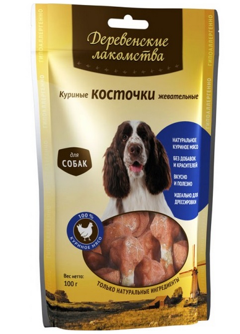 Деревенские лакомства. 100% Мяса Куриные косточки жеват. д/собак, 90гр (80/кор)