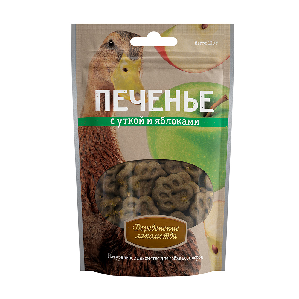 Деревенские лакомства. Печенье с уткой и яблоками, 100г (10/уп)(100/кор)