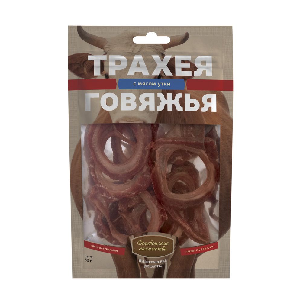Деревенские лакомства. Трахея говяжья с мясом утки, 50г (48/кор) 0019