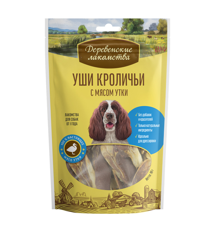 Деревенские лакомства. Уши кроличьи с мясом утки, 90г (80/кор)