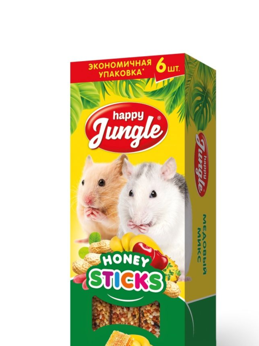 Happy Jungle Палочки д/мелк.грызунов медовый микс 6 шт 180 гр (12/кор)