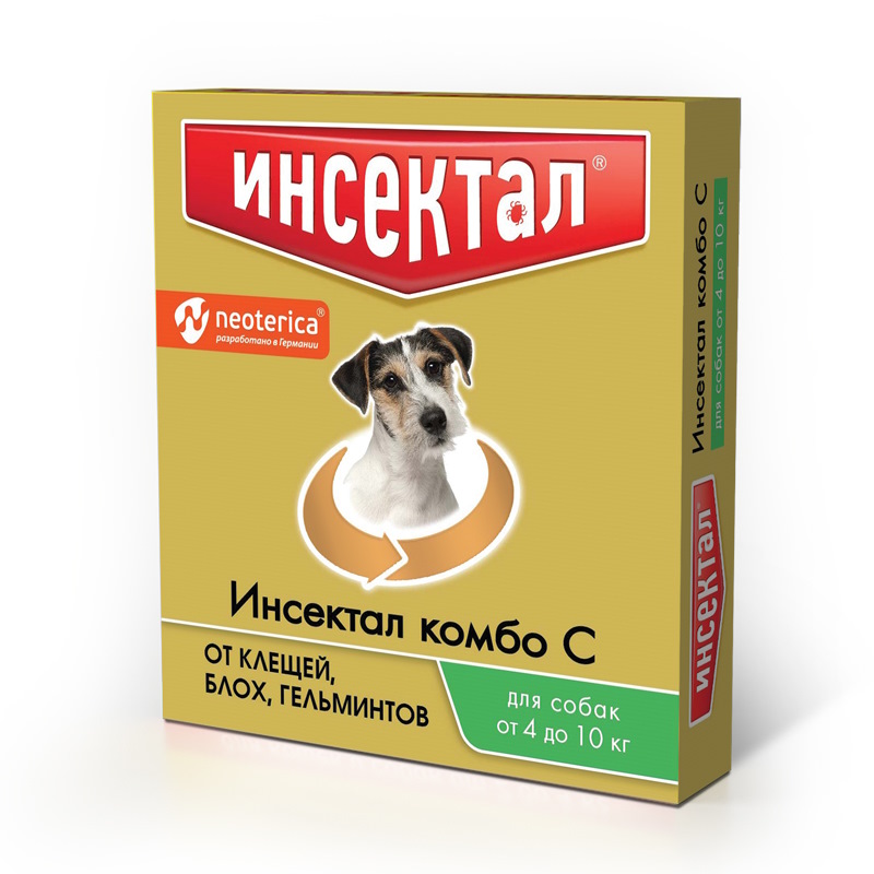 Инсектал Комбо Капли для собак 4-10 кг от блох и клещей.