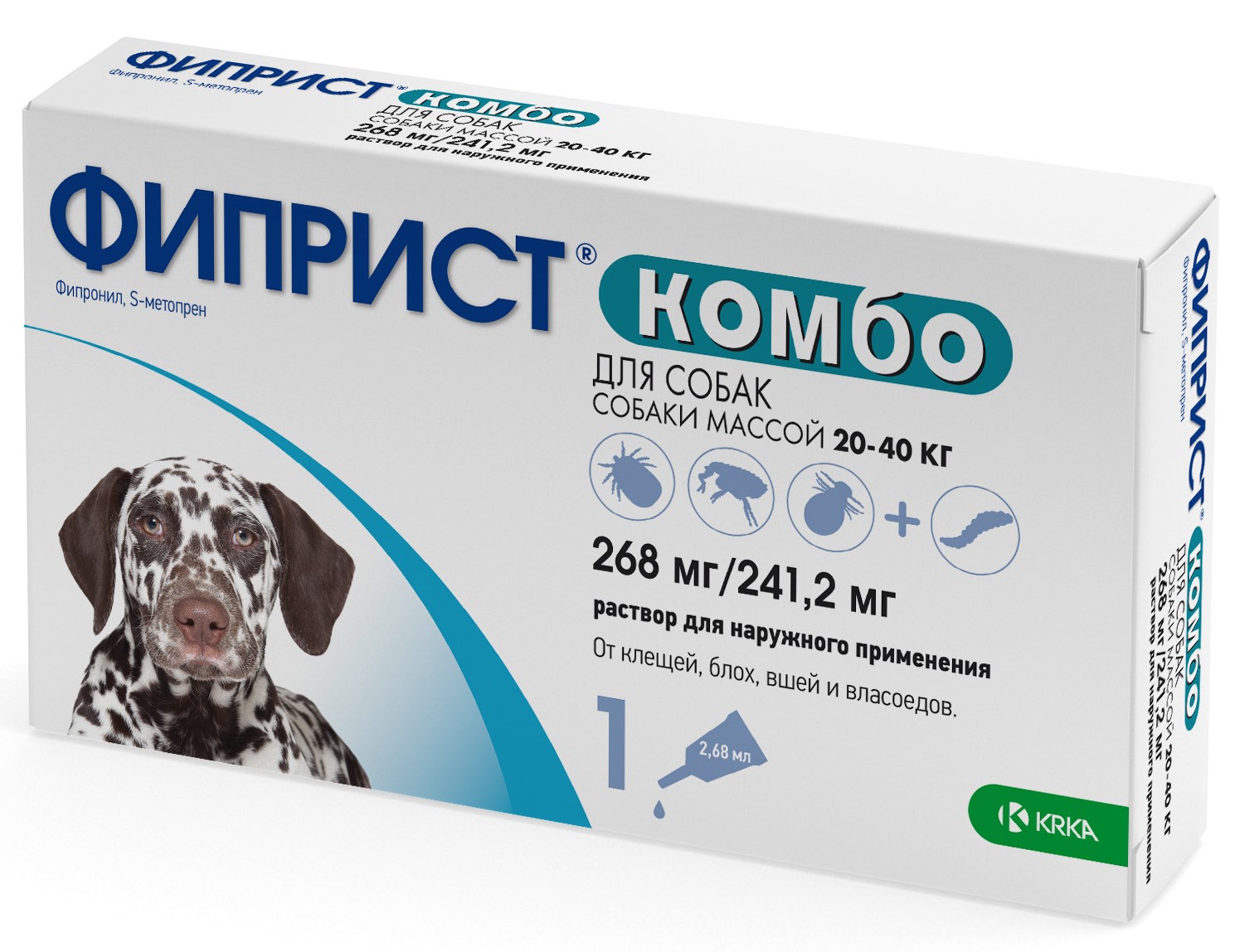 KRKA Фиприст КОМБО капли для собак 20-40 кг, 2,68мл, 1 пип.