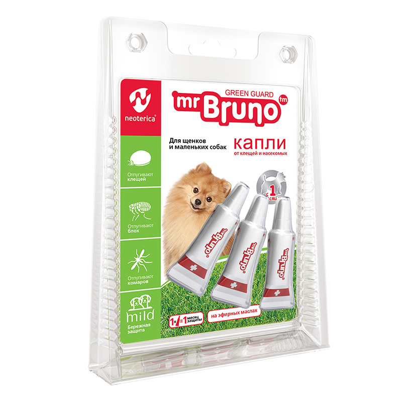 Mr.Bruno Капли Green Guard репеллентные для щенков и маленьких собак, до 10 кг, 1мл.