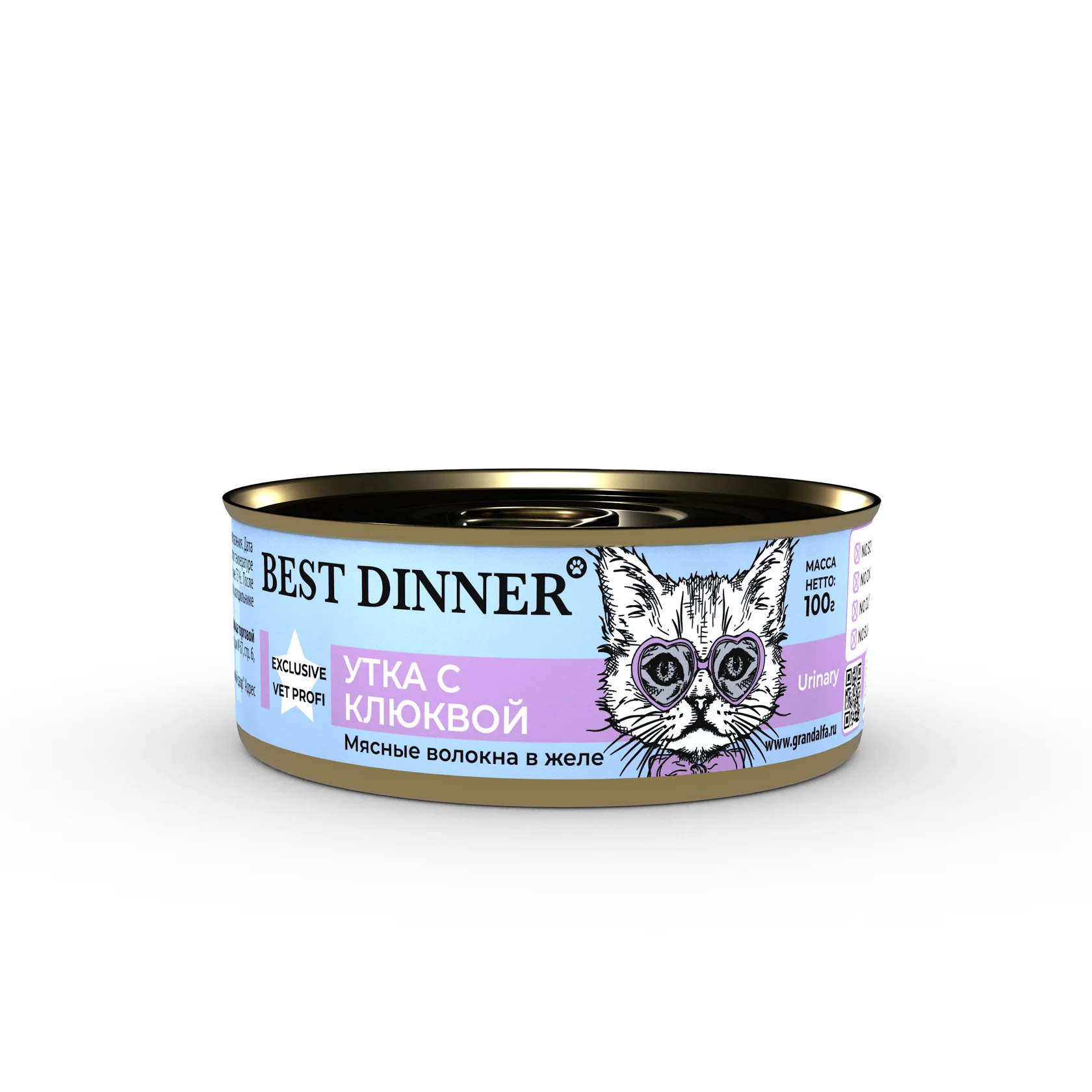 Best Dinner Эксклюзив Vet Profi URINARY влажный корм для кошек при мочекаменных заболеваниях с уткой и клюквой, 100 гр