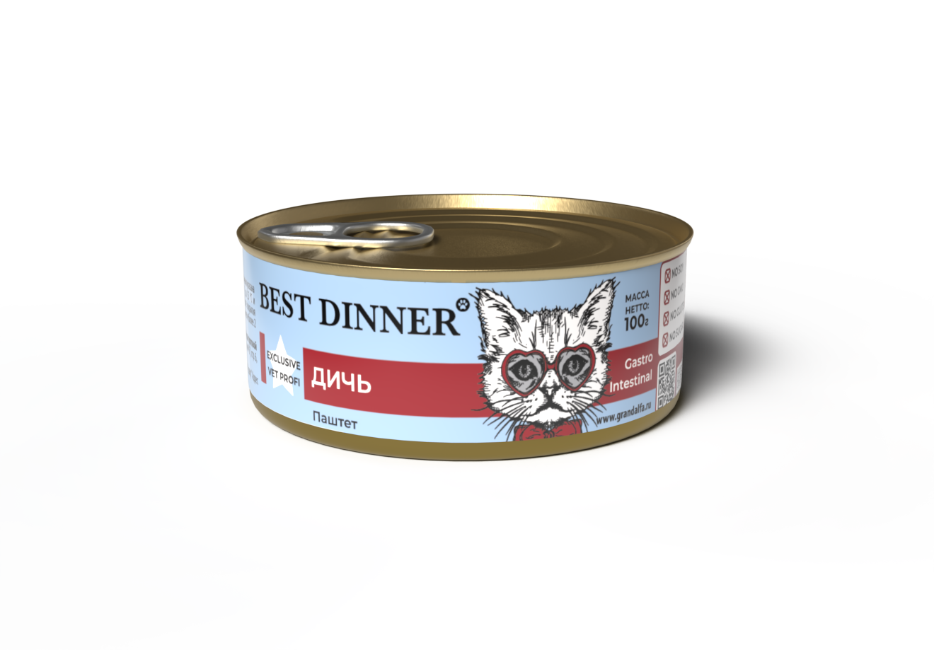 Best Dinner Эксклюзив Vet Profi влажный корм для кошек Gastro Intestinal со вкусом дичи, 100 гр
