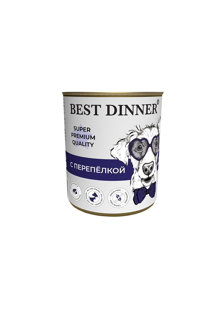 Best Dinner Мясные делик. для собак -Консервы Super Premium "С перепелкой" - 0,34 кг / 4515