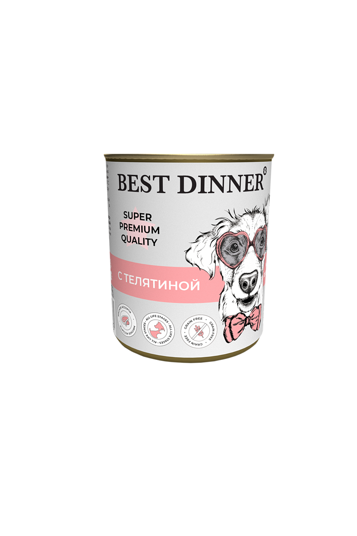 Best Dinner Мясные делик. для собак -Консервы Super Premium "С телятиной"щенки,юниоры- 0,34кг/4393