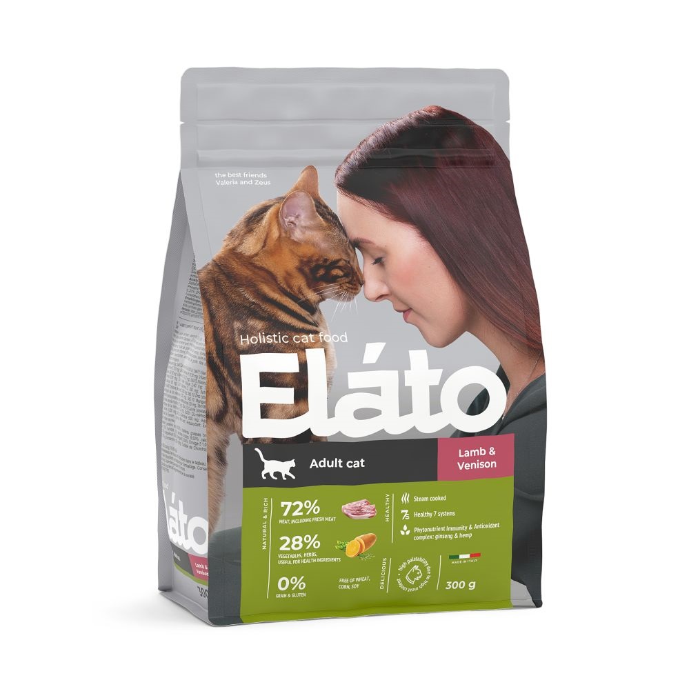 Elato Holistic сухой корм для взрослых кошек с ягненком и олениной, 300 г
