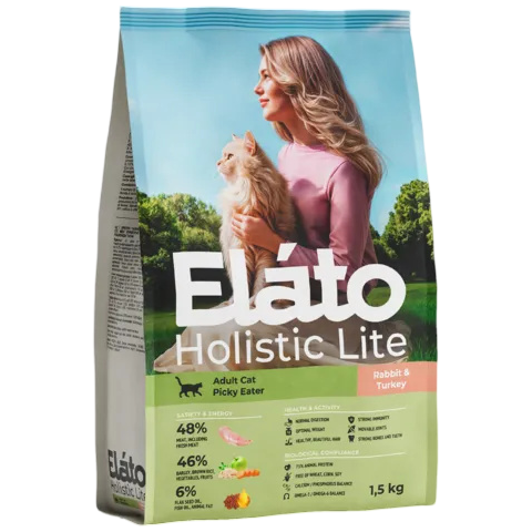 Elato Holistic Lite сухой корм для взрослых привередливых кошек с кроликом и индейкой, 1,5 кг