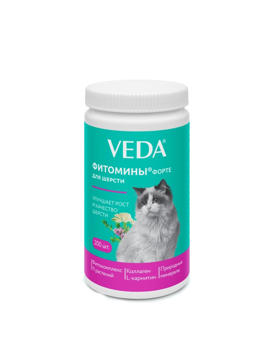 Фитомины Форте с фитокомплексом для шерсти кошка, 100 г , 200 таб.