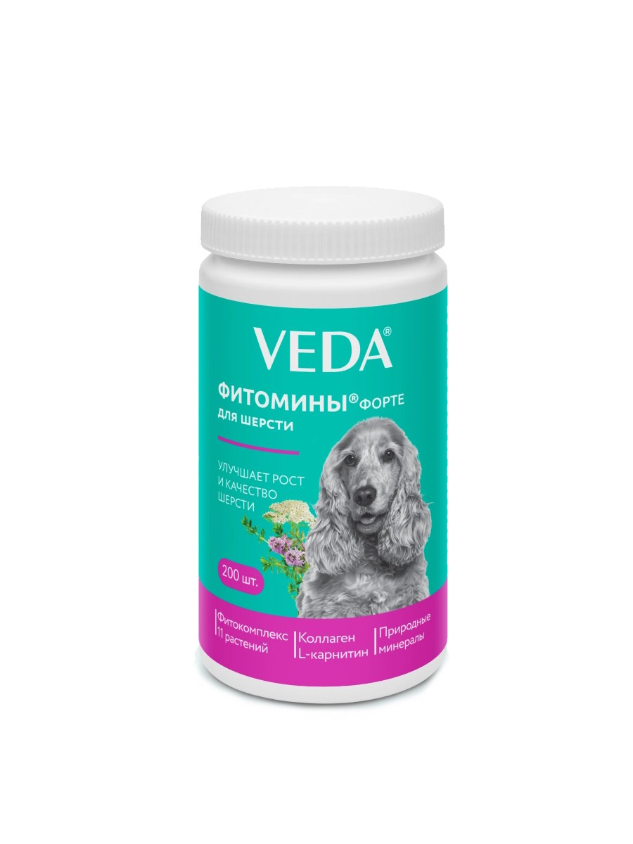 Фитомины Форте с фитокомплексом для шерсти собакам , 100 г , 200 таб.