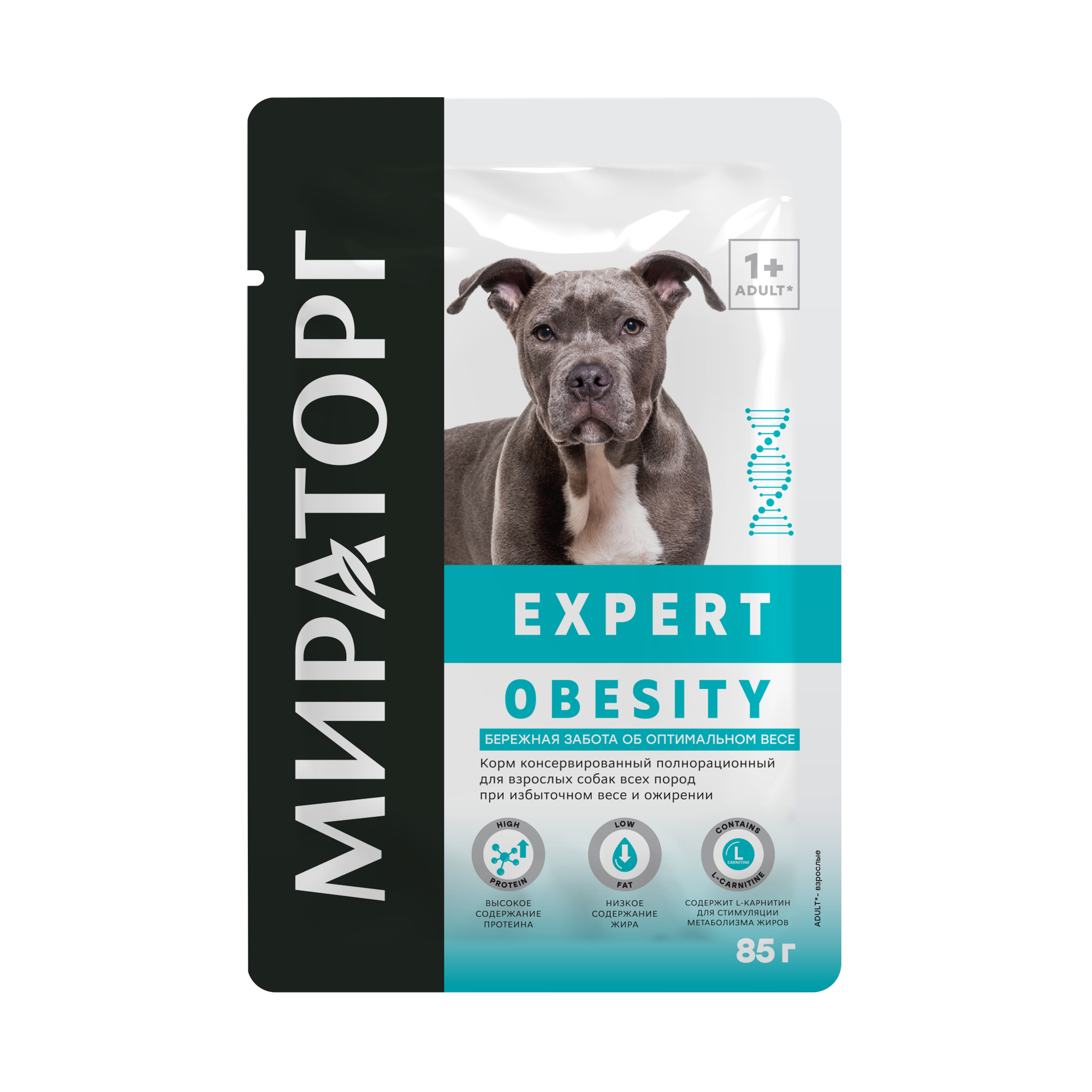 Мираторг Expert Полнорационный конс. корм для взр. соб. «Бережная забота об оптимальном весе» 85 гр