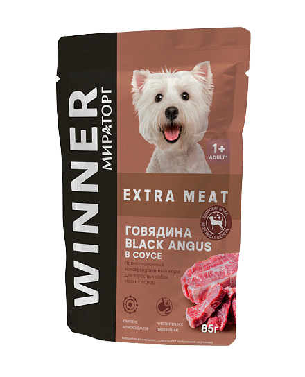 Мираторг Extra Meat Корм конс полнорационный для взр собак мелких пород с говядиной в соусе, 85 гр