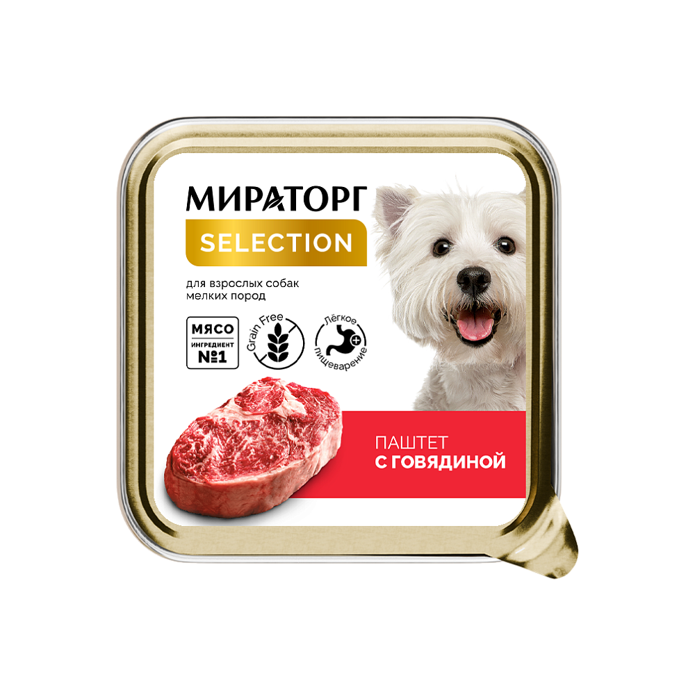 Мираторг Selection Корм для взр. собак мелк. пород старше 1 года паштет с говядиной 100г