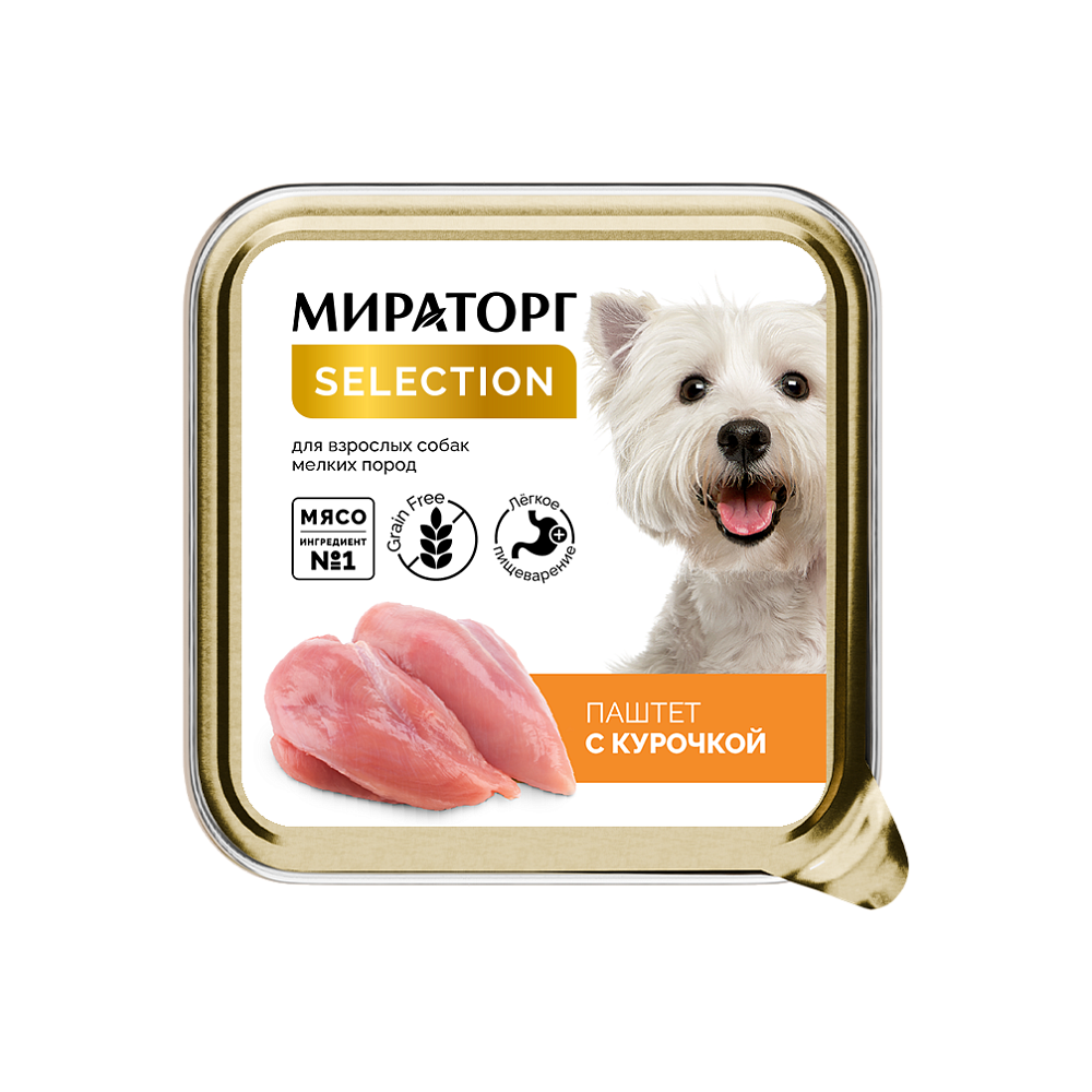 Мираторг Selection Корм для взр. собак мелк. пород старше 1 года паштет с курочкой 100г