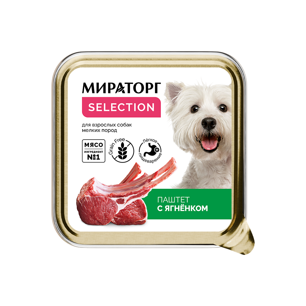 Мираторг Selection Корм для взр. собак мелк. пород старше 1 года паштет с ягненком 100г