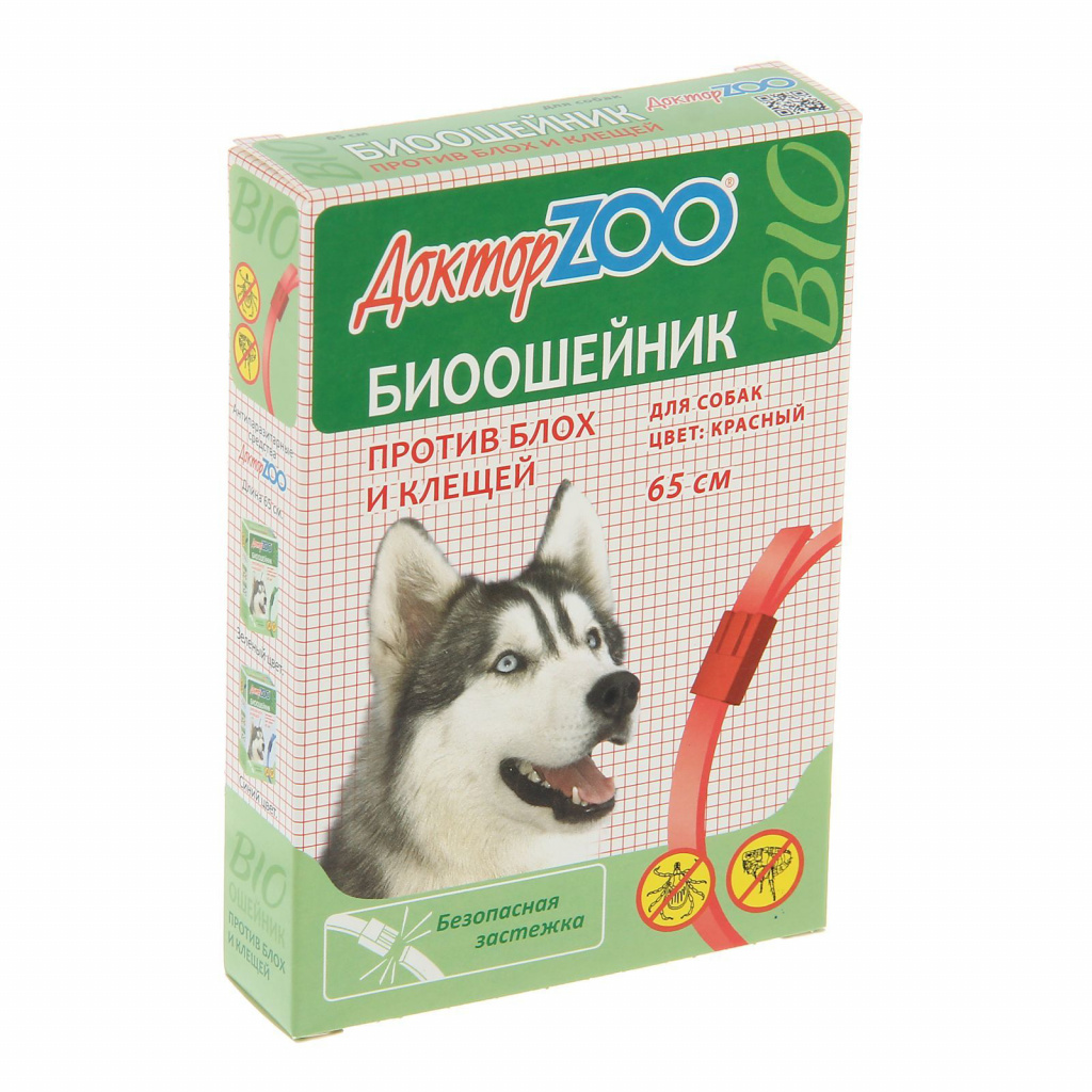 Ошейник Доктор ZOO Био Красный д/собак от блох/клещей 65см