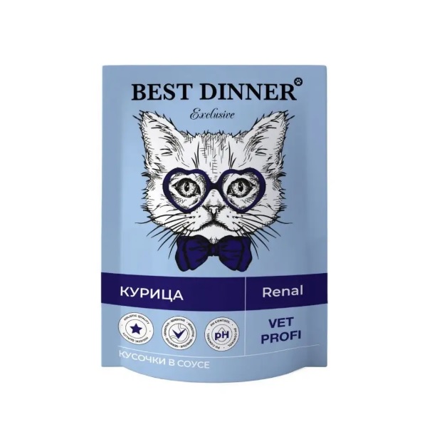Best Dinner Exclusive Vet Profi Renal влажный корм, кусочки в соусе со вкусом курицы, 85 гр