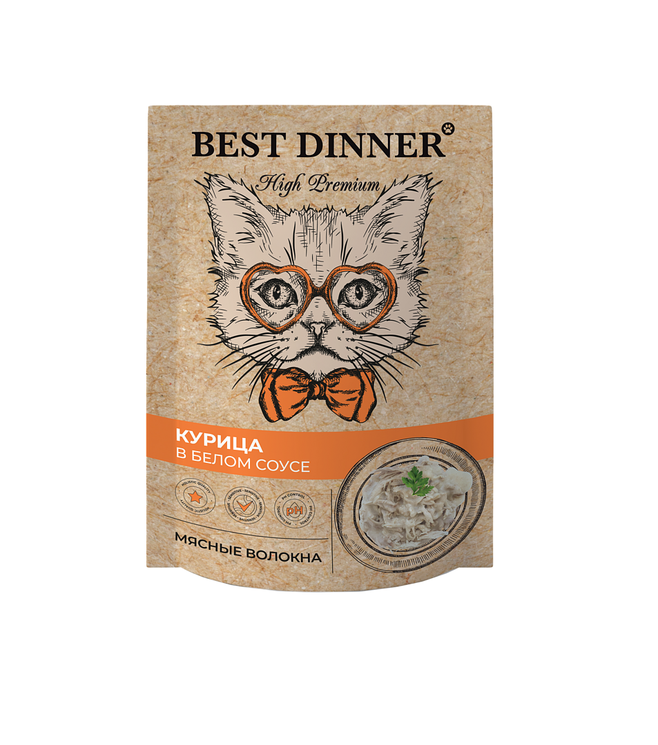 Best Dinner High Premium влажный корм для кошек со вкусом курицы в белом соусе, 85 гр