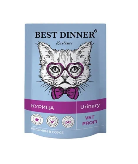 Best Dinner Exclusive Vet Profi Urinary влажный корм для кошек, кусочки в соусе со вкусом курицей, 85 гр