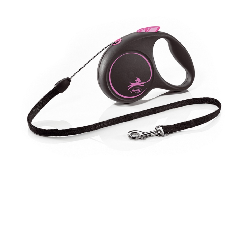 Поводок-рулетка Flexi Black Design cord S 5m 12 kg pink