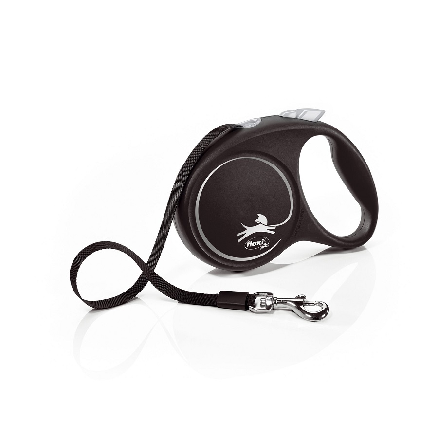 Поводок-рулетка Flexi Black Design tape M 5m 25 kg silver