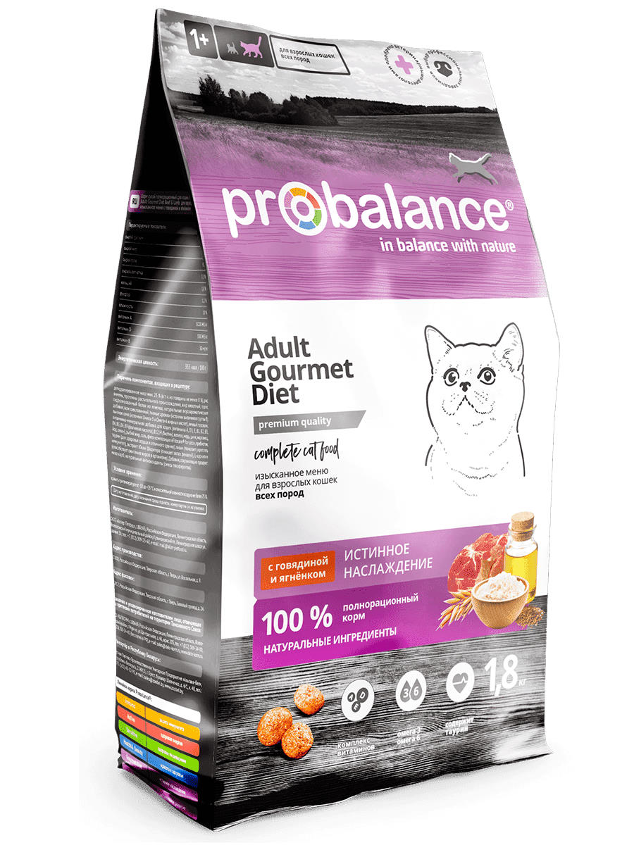 ProBalance Gourmet Diet Корм сухой для кошек с говядиной и ягненком. 1,8 кг