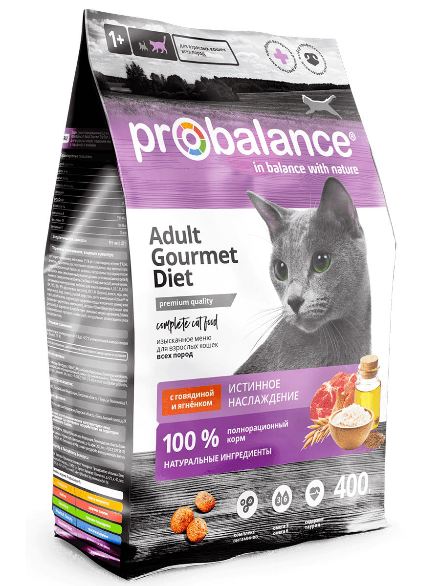 ProBalance Gourmet Diet Корм сухой для кошек с говядиной и ягненком, 400 гр
