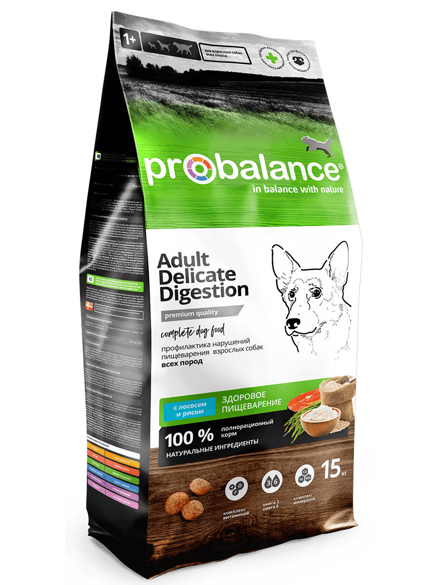 Probalance корм сухой Delicate Digestion д/собак с лососем и рисом, 15кг