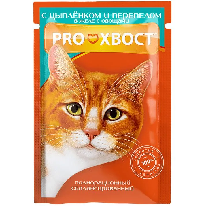 ProХвост, влажный корм для кошек, Цыпленок Перепел в желе, 85 гр