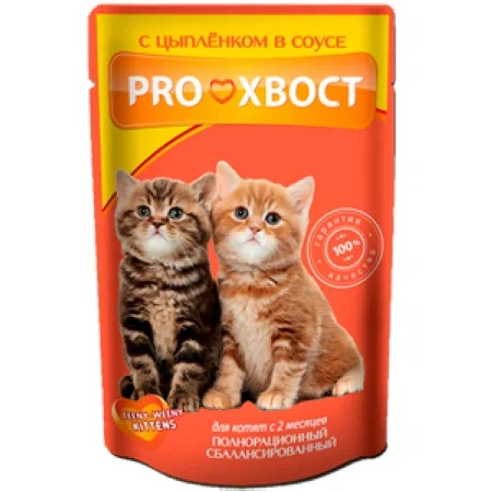 ProХвост, влажный корм для котят, Цыпленок в соусе, 85 гр