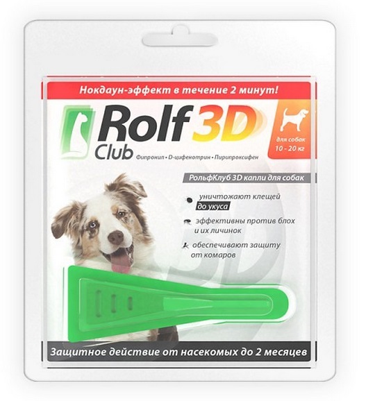 Rolf Club 3D Капли от блох, клещей, комаров д/собак 10-20кг 