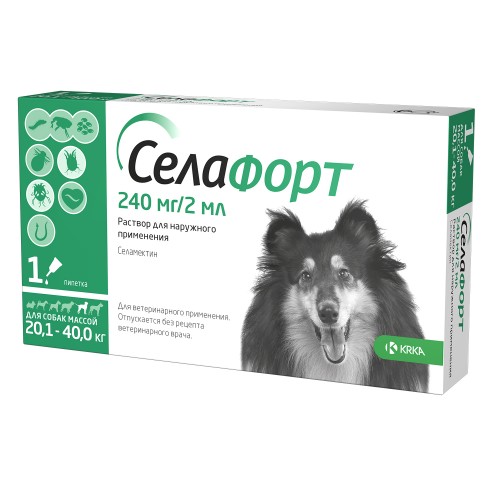 KRKA Селафорт капли для собак 20,1-40 кг, 240 мг 2 мл.