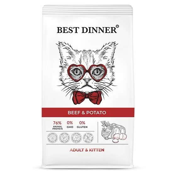Best Dinner сухой полнорационный корм для котят с говядиной и картофелем, 1,5 кг