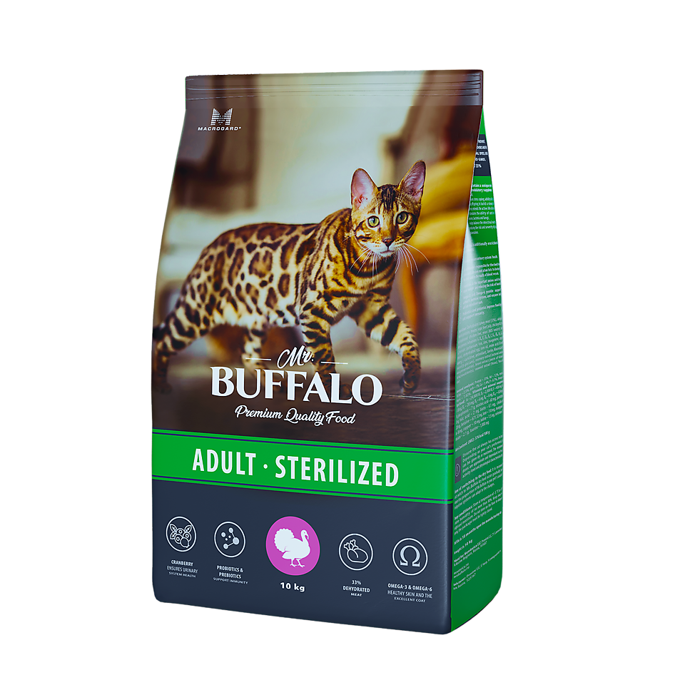 Mr.Buffalo Sterilized сухой корм для кошек со вкусом индейки, 10 кг