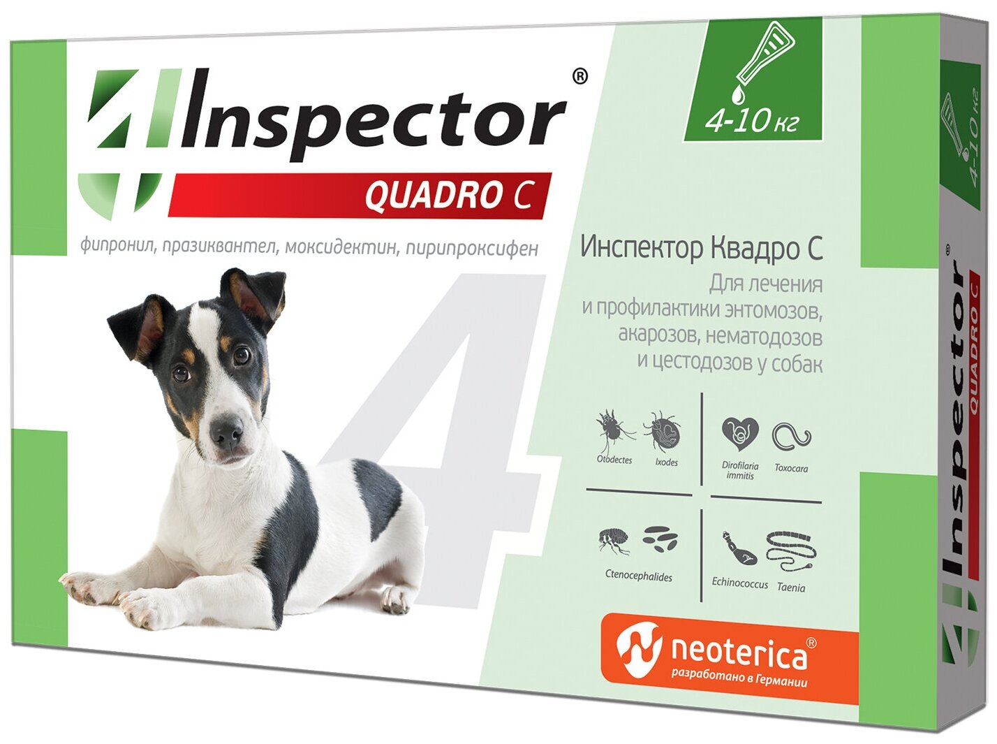 Инспектор (INSPECTOR) QUADRO капли на холку для собак (4-10 кг), 1 пипетка 1 мл