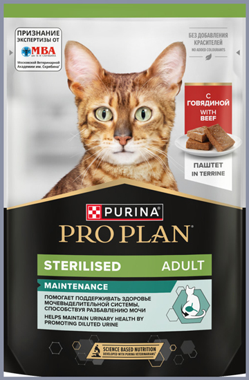 Purina PRO Plan Sterilised 75 г пауч влажный корм для стерил. кошек, говядина, паштет