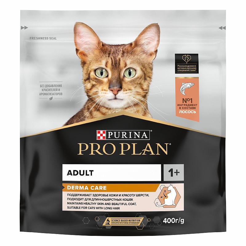 Purina PRO Plan сухой 400 гр для кожи и шерсти взрослых кошек Лосось