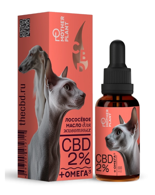Лососевое масло с CBD для кошек и мелких пород собак 2% (600мг) 30мл MotherPlant