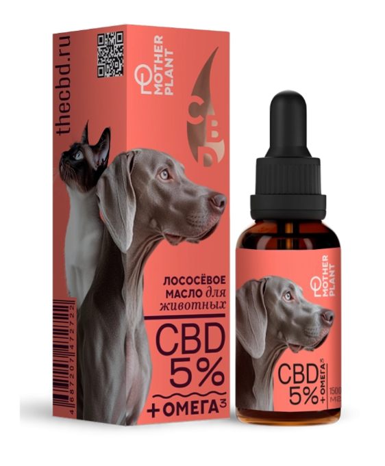 Лососевое масло с CBD для кошек и собак 5% (1500мг) 30мл MotherPlant